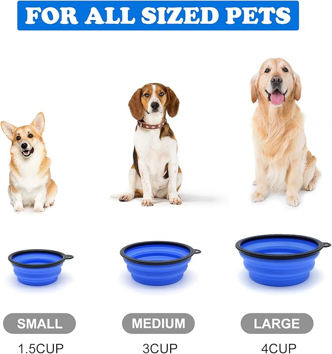 2-Pack Small Dog Travel Bowl, Collapsible Bowls for Dogs, Foldable Cat Water Bowl, Portable Pet Feeding Watering Traveling Dish (Light Blue & Dark Blue)