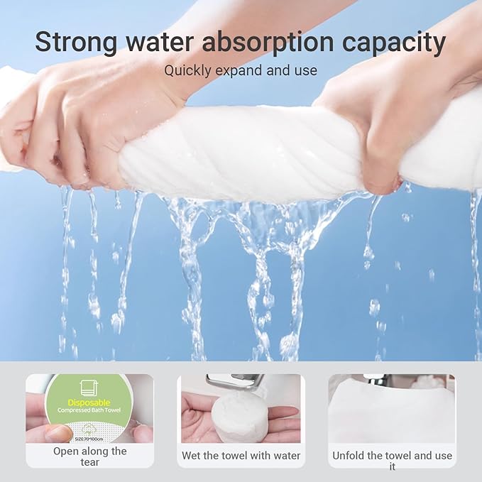 6PCS Compressed Bath Towel Tablets for Travel, Disposable Towels for Camping, Hiking & Hotels, Fast Absorbing Portable Travel Bath Towels, Individually Wrapped 27.5 x 40 Inch