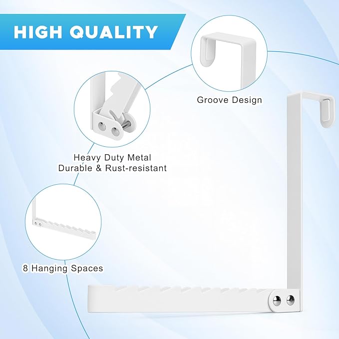 FYY Over The Door Hooks Hanger, 2 Pack Collapsible Folding Over Door Clothes Drying Rack Space Saving Laundry Hanging Storage Hook for Clothing, Coats, Towels for Bedroom Bathroom White