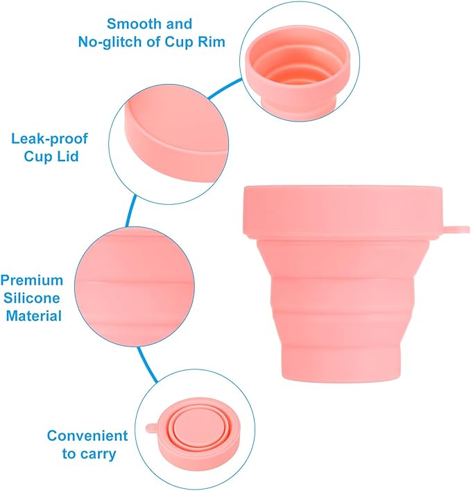 PATIKIL Collapsible Travel Cup, 4 Pack 170mL Travel Folding Water Cup Silicone Mug Portable Drinking Cup for Camping Hiking Outdoor, Pink