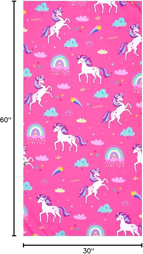 LIVILAN Pink Unicorn Rainbow Beach Towel, Perfect for Kids, Girls, Women, Soft Microfiber Bath, Pool, Swimming Towel, Thin, Quick Dry, Sand Free, Oversized 30" x 60", Cute Unicorn Gifts