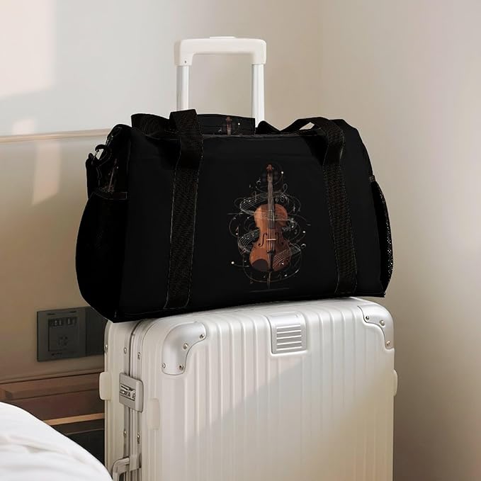 Violin Music Notes Duffle Bag Gym Bag for Workout Travel Tote with Detachable Straps