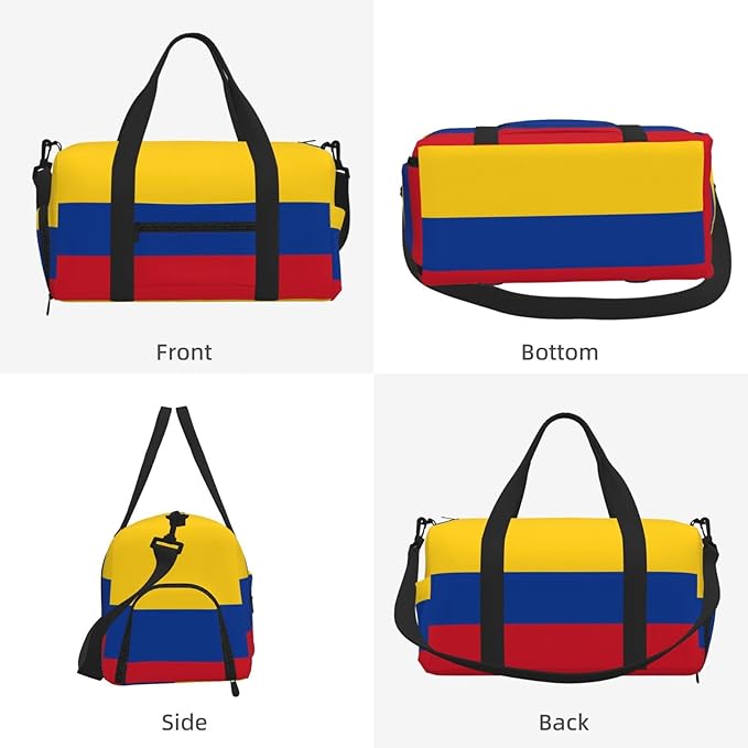 Flag of Colombia Print Gym Bag with Shoe Compartment for Women Men, 17.7in Sports Duffle Weekender Tote, Overnight Travel Duffel Bag Carry On