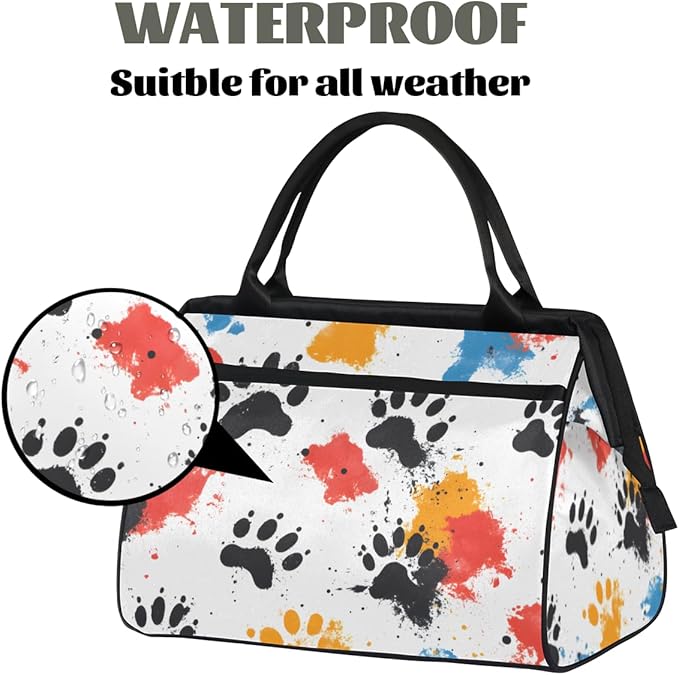 Cartoon Dog Cat Pawprints Overnight Weekender Bag for Women Men Travel Duffel Bags Waterproof Luggage Carry on Sports Yoga Gym Bag