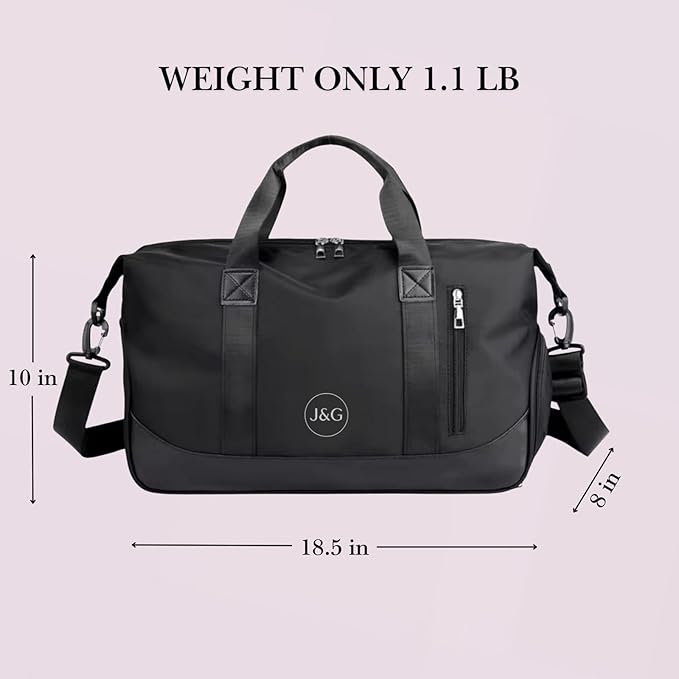 J&G Waterproof Gym Duffel Bag – Lightweight Travel & Sports Bag with Shoe Compartment and Wet Pocket for Men & Women – Carry-On Weekender for Gym, Beach, Trips – 8 Colors (Black)
