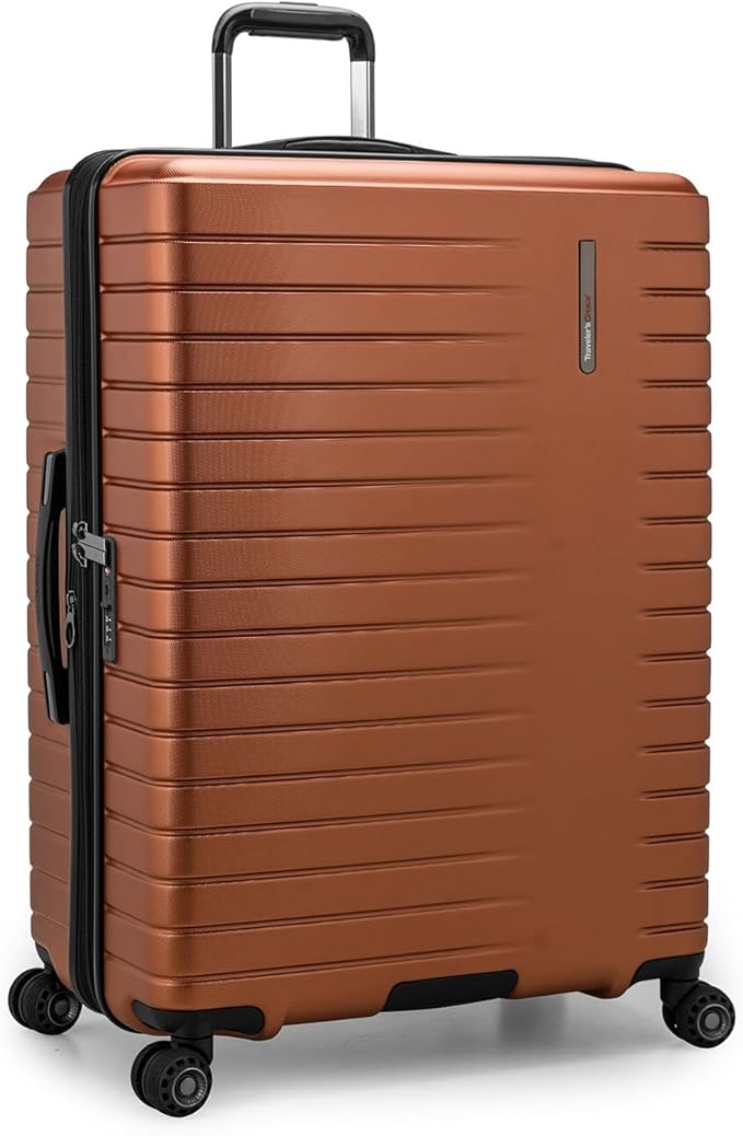 Traveler's Choice Archer Polycarbonate Hardside Spinner Luggage Set,Tie Down Straps, Orange, Checked 29-Inch