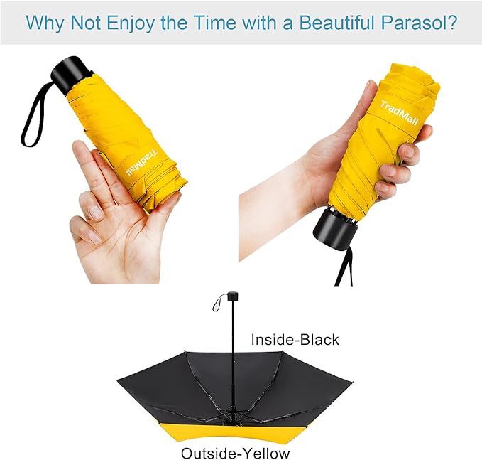 TradMall Mini Travel Umbrella, Portable Lightweight Compact Parasol with 95% UV Protection for Sun & Rain