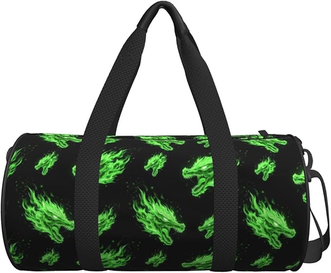 Sports Bag Lightweight with Inner Pocket Gym Bag Green Fire Flame Dragon Art Art for Men Women Duffle Bag for Travel