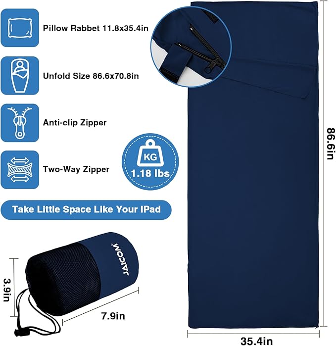 Sleeping Bag Liner, Travel Sheets & Adult Sleep Sack, Ultralight and Portable Summer Sleeping Bag - Ideal for Backpacking, Hotels and Hostels, Business Trips, Camping