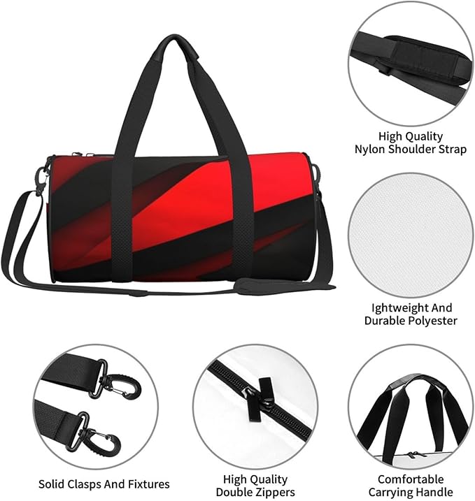 Red Black Sports Gym Bag for Women Men Travel Duffel Bag Tote Weekender Bag Canvas Carry on Overnight Bag for Travel Swimming Fitness Workout Sports Duffle Bag