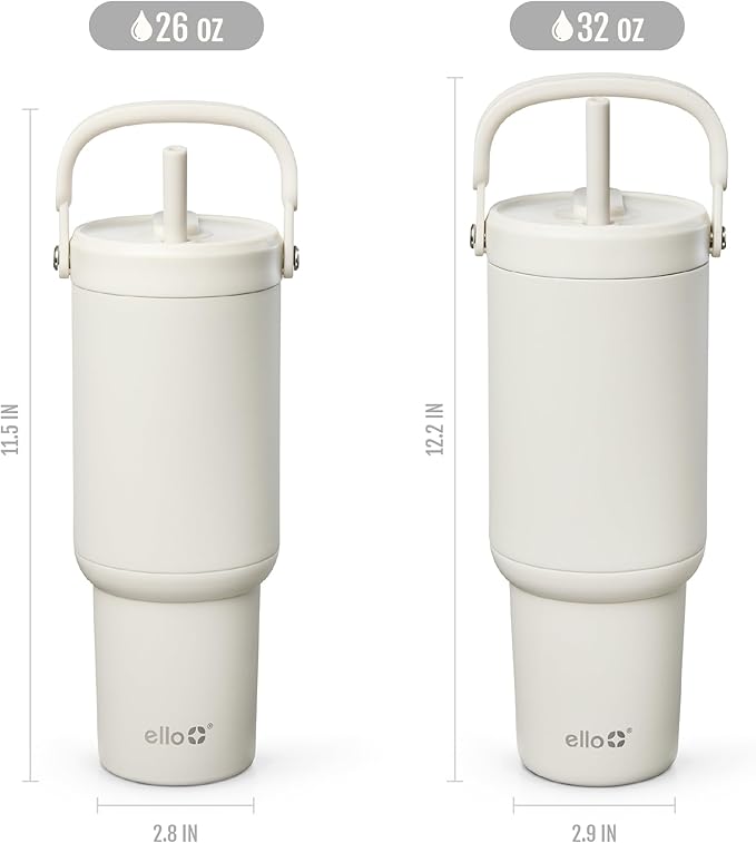 Ello Oasis Go+ 32oz Tumbler with Top Handle and Retracting Straw | Reusable Insulated Stainless Steel Cup, 100% Leakproof Water Bottle, 24 Hours Cold, Cup Holder Friendly For Travel | Mineral
