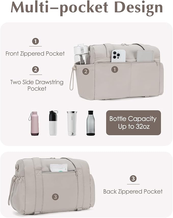 Small Gym Bag, Mini Gym Bag for Women with Yoga Mat Holder and Wet Compartment, Cute Mini Puffer Duffle Bag with Water Bottle Pocket for Workout Yoga Dance, Puffer Camel