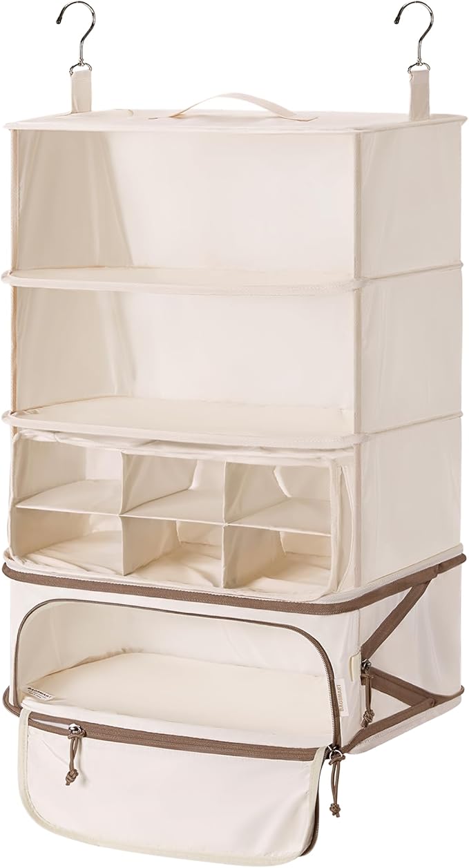 BAGSMART Hanging Packing Cubes for Travel, Hanging Shelves for Suitcases Organizers, Compression 4 Shelf Closet Organizers, Travel Shelves for Cruise Ship Essentials