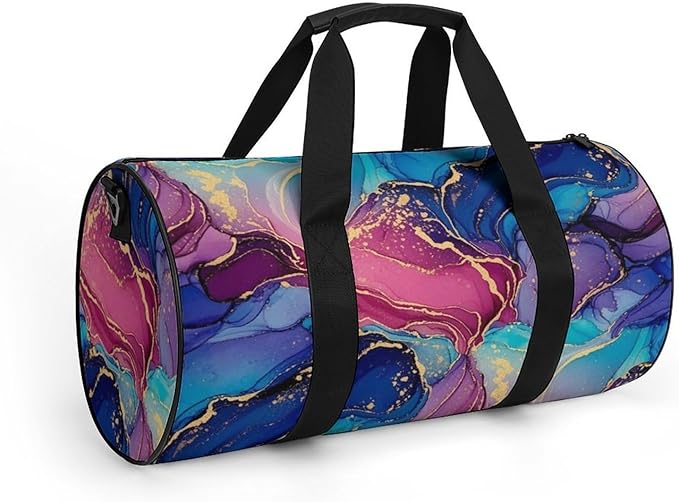 Durable Travel Gym Sports Bag Purple Blue Pink Marble Art Workout Lightweight Foldable Overnight Bag Training Workout Bags
