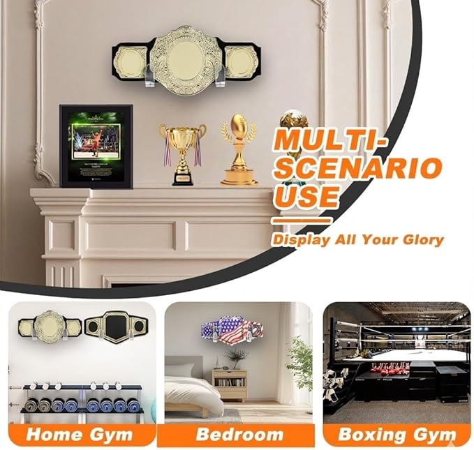 Wrestling Championship Belt Wall Mount Display Case, Perfect WWE Belt Hanger for Adults & Kids, Durable & Easy to Install Title Belts Organizer Holder for Wall