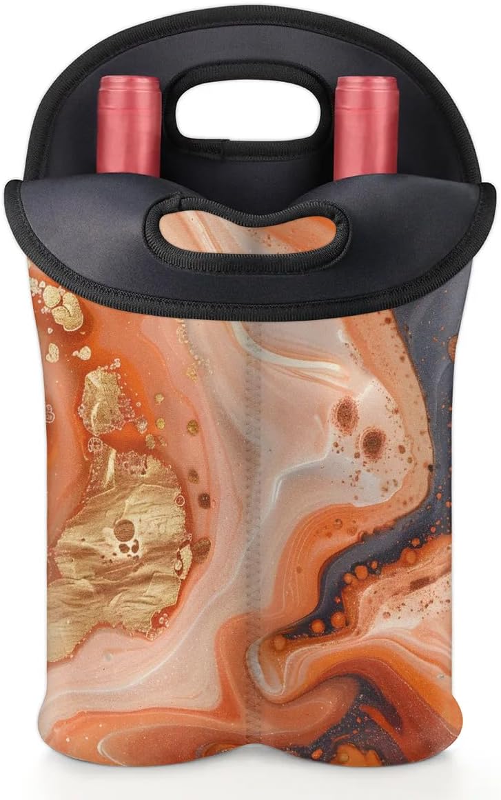 Wine Carrier Tote Personalized Bag for 2 Bottles - Neoprene Wine Bottle Holder with Carry Handle, Wine Protective Bag Insulated Bag Beer Cans Water Bottle Holder for Travel Picnic,Style14
