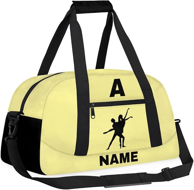 Personalize-Kids-Sports-Duffel-Bags With Custom Name Text Carry-On Overnight Travel Gym Lightweight Dance Pattern Sports Bags For Girls Boys Kids,Yellow