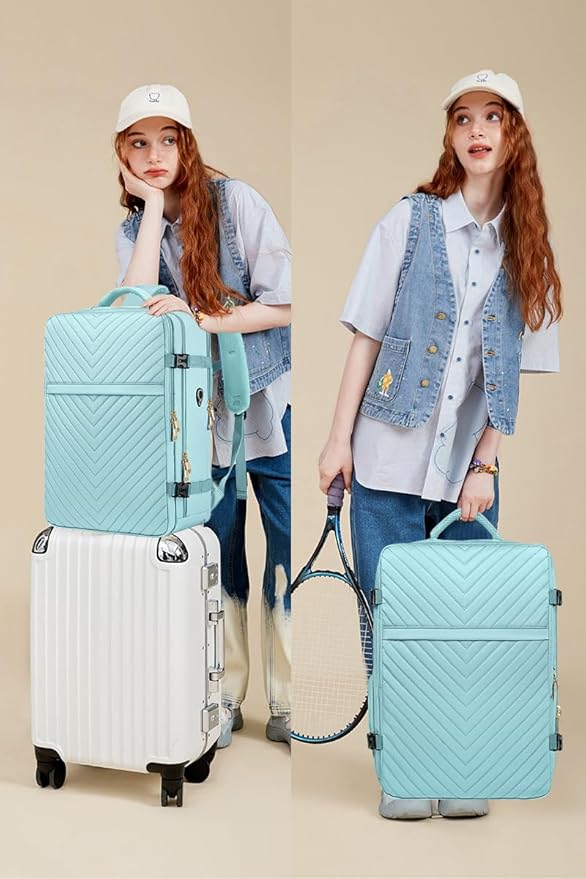 Large Carry On Travel Backpack - Flight Approved Waterproof Luggage Suitcase Backpacks Personal Item Size for Women Fit 17 Inch Laptop College Overnight Bag Anti-Theft Weekender Daypack Light Blue