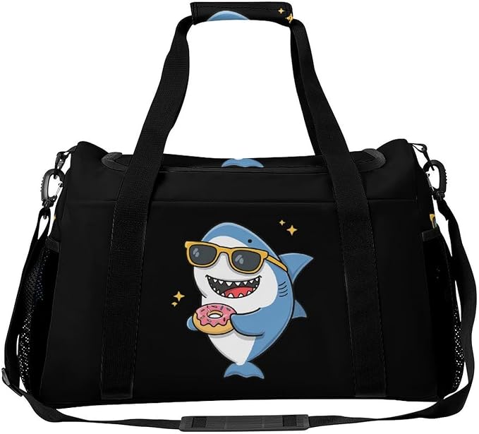 Shark Sunglasses Donut Duffle Bag Gym Bag for Workout Travel Tote with Detachable Straps