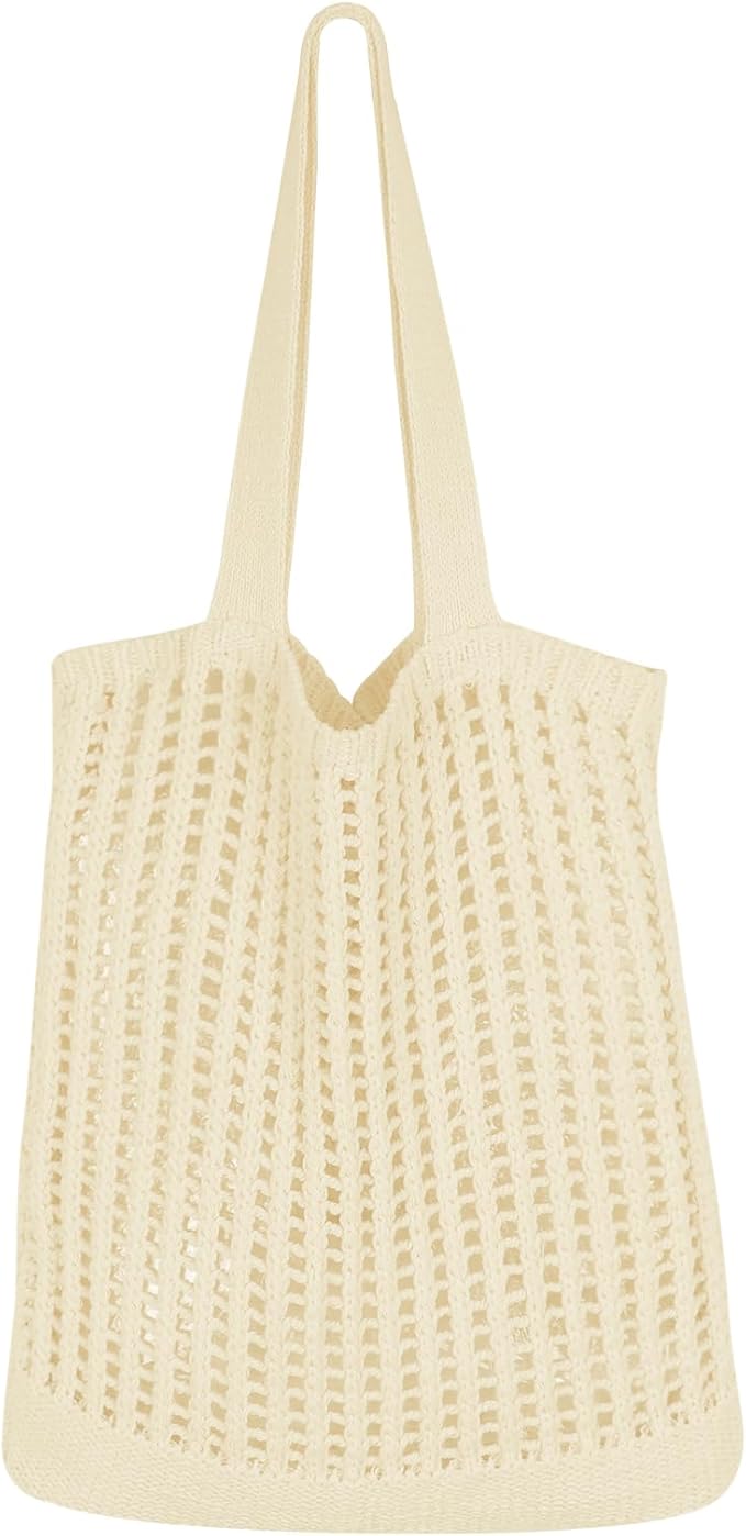 SUOSDEY Crochet Mesh Beach Tote Bag, Knit Summer Vacation Aesthetic Boho Tote Bag for Women