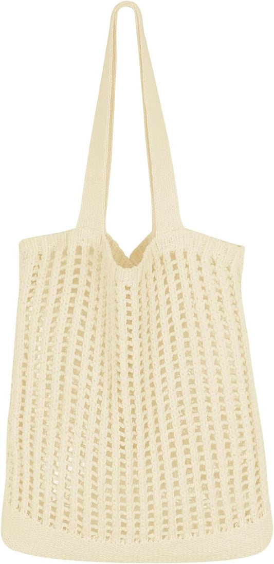 SUOSDEY Crochet Mesh Beach Tote Bag, Knit Summer Vacation Aesthetic Boho Tote Bag for Women