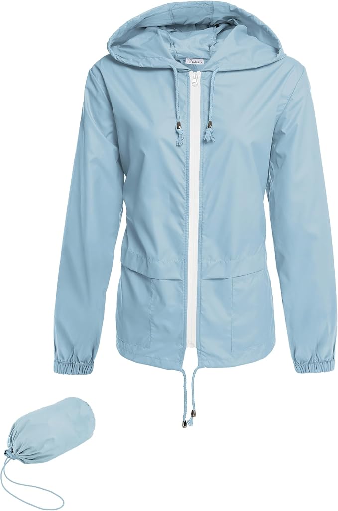 Hount Women's Lightweight Hooded Raincoat Waterproof Packable Active Outdoor Rain Jacket (S-3XL)