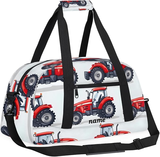 Personalized Boys Gym Bags, Custom Name Sport Bags for Training Travel Overnight Weekender，Red Tractor