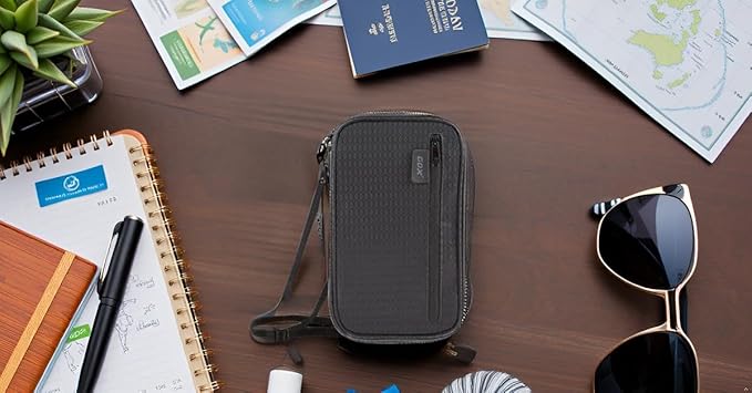 GOX Passport Holder for Travel Family RFID Neck Wallet for Traveling Women Travel Pouch for Passport and Documents with RFID Waterproof Zipper Passport Case (Black)