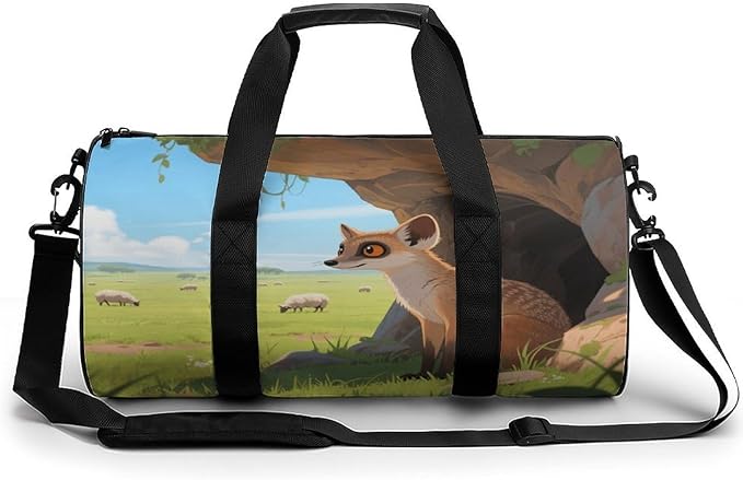 Sports Gym Bag for Women Men Travel Duffel Bag Tote Weekender Bag Meerkats Next to The Caves Carry on Overnight Bag for Travel Swimming Fitness Workout Sports Duffle Bag