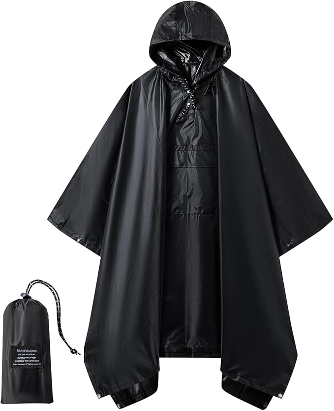 Hooded Rain Poncho for Adults - Waterproof Rain Coat and Lightweight Jacket 3-in-1 Multi-Function with Pockets