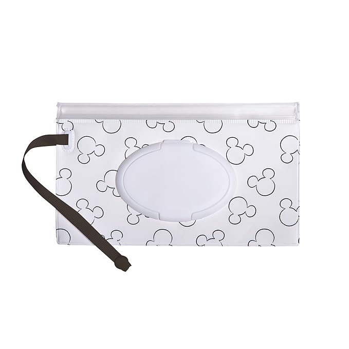 Disney Baby by J.L. Childress Reusable Wet Wipes Case Pouch - Refillable Baby Wipes Dispenser, Travel Essential for On the Go, Portable Holder with Wrist Strap - Mickey and Minnie Mouse, 2 Pack