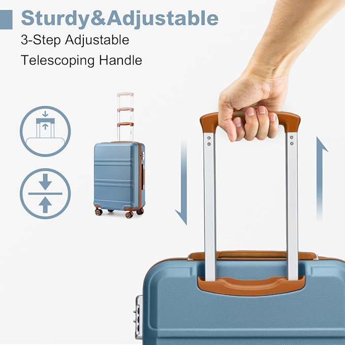 Kono 20'' Carry on Luggage with Spinner Wheel TSA Lock, Lightweight PC+ABS Hardside Luggage Durable Small Carry on Suitcase Apricot Blue