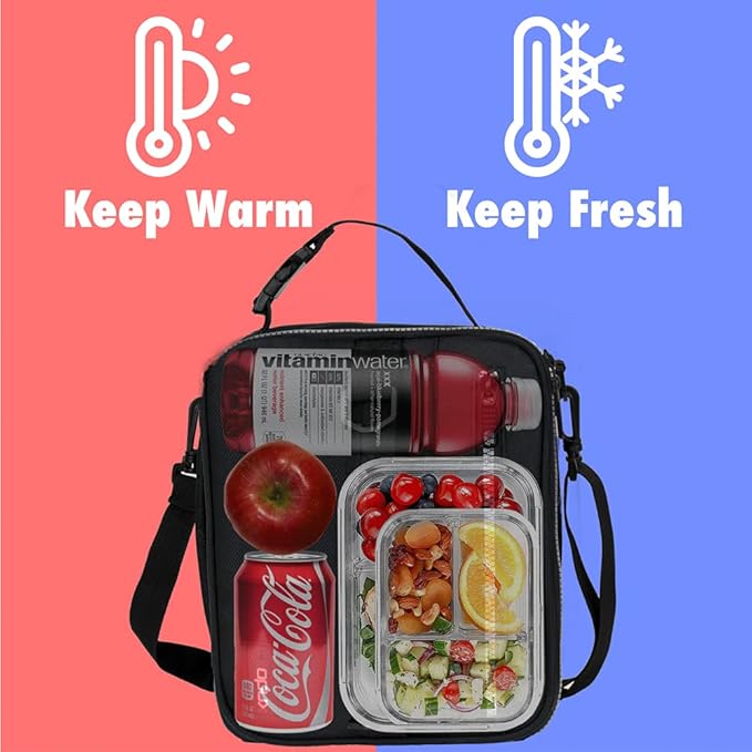 opux Insulated Lunch Box for Men Women Adult, Compact Lunch Bag for Kids Boy Girl Teen, Soft Lunch Cooler Bag for Work School, Leakproof Lunchbox Lunch Pail with Clip-on Buckle, Purple Flowers