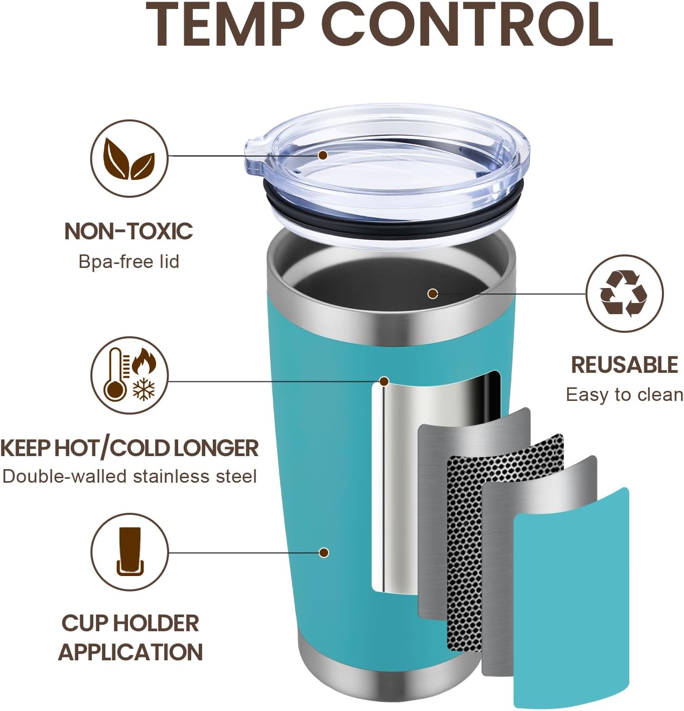 MEWAY 20oz Tumbler 8 Pack Double Wall Vacuum Insulated Travel Mug Bulk, Stainless Steel Tumblers with Lid and Straw, Durable Powder Coated Coffee Cups for Cold & Hot Drinks (Light Blue, 8)