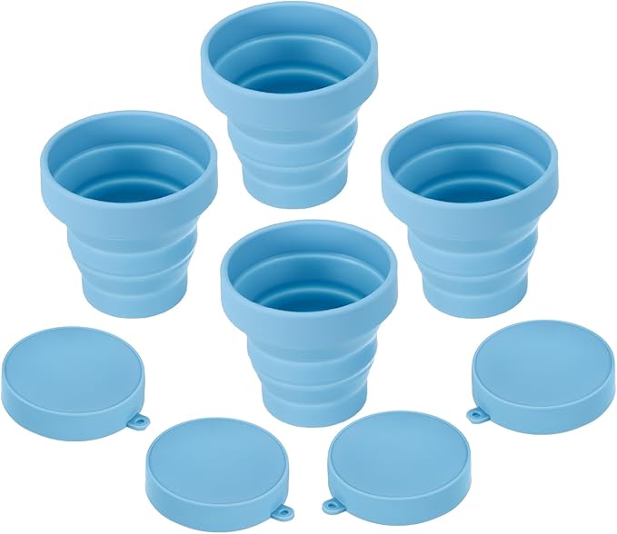 PATIKIL Collapsible Travel Cup, 4 Pack 170mL Travel Folding Water Cup Silicone Mug Portable Drinking Cup for Camping Hiking Outdoor, Blue
