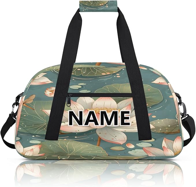 Lotus Flower Mini Gym Bag 18 inch for Women Men Waterproof Custom White Pink Lotus Travel Duffel Bag Carry On Overnight Tote Nurse Bag for Work Fitness Hiking
