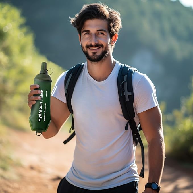 WILDREEDS 250ml Soft Flask, TPU Collapsible Soft Water Bottle for Hydration Pack, Running Vest, Folding Water Bottle for Hiking Cycling Climbing-2Pcs, Green