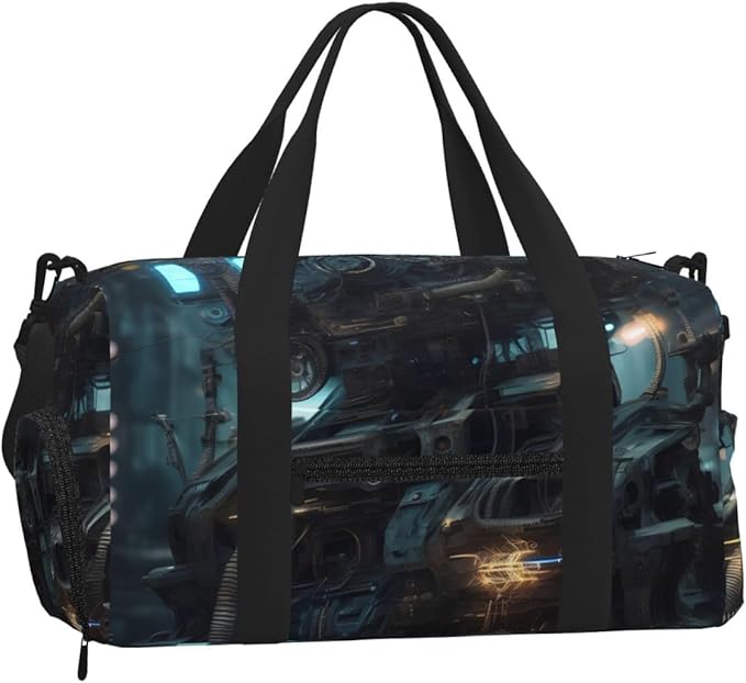 Future Robot Print Gym Bag with Shoe Compartment for Women Men, 17.7in Sports Duffle Weekender Tote, Overnight Travel Duffel Bag Carry On