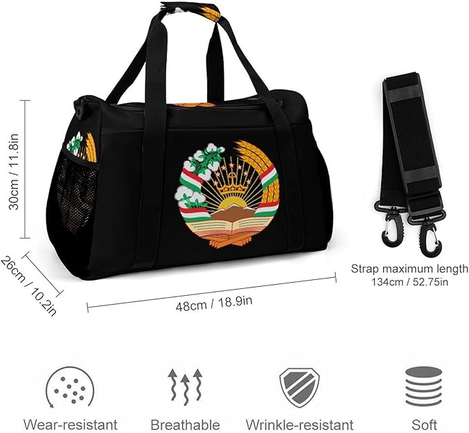 Emblem of Tajikistan Duffle Bag Gym Bag for Workout Travel Tote with Detachable Straps