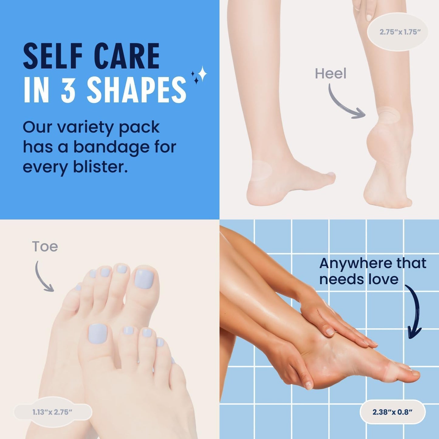 Dr. Frederick's Original Better Blister Bandages - 24 ct - Healing Blister Pads - Grab-N-Go - Water Resistant - 40% More Cushioning - Hydrocolloid - Feet, Toe, & Heel Blister Prevention - Spot Pack