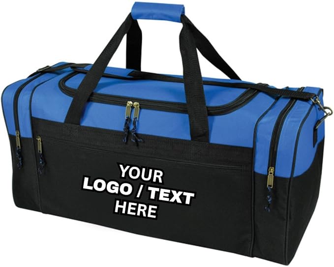 Custom Logo/Text Duffel Bag - Gym Travel Bag – Small & Large Sizes – Sports, Overnight, Team Bag with Shoulder Strap