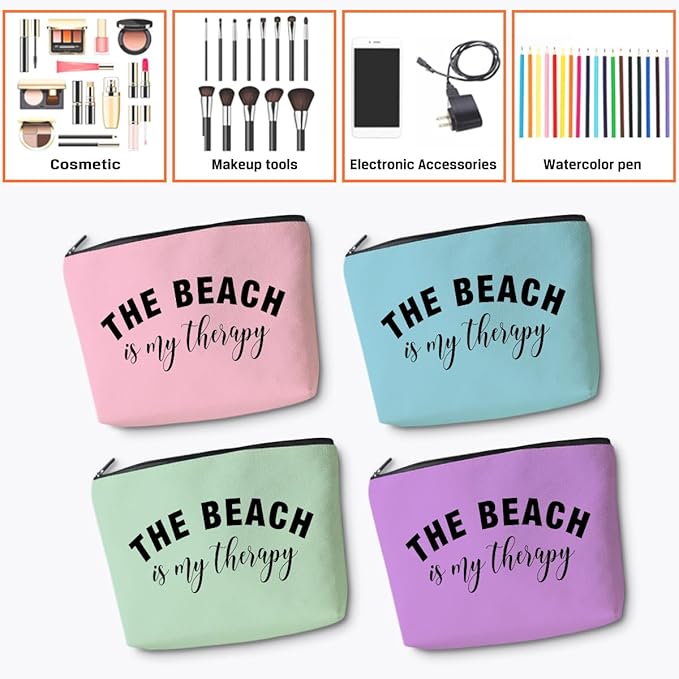 4PCS Beach Vacation Essentials Makeup Bag, Cute Cosmetic Bags for Women, Beach Accessories Travel Toiletry Bag Girls Trip Weekend Gifts for Women Besties Mom Summer Vacation Christmas Mothers Day