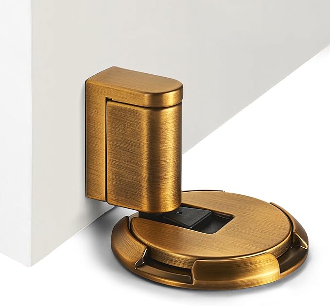 Windproof Door Stopper Indoor Heavy Duty Floor Door Stop Keep Door Open Mechanical No Drilling Door Stopper with Screws and 3M Adhesive, 2 Pack, Matte Brown Bronze