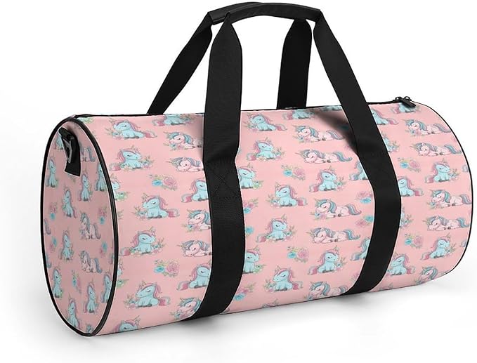 Foldable Gym Bag Pink Cute Unicorns Lightweight Travel Sports Bag Carry On Weekender Overnight Bags Beach Yoga Bags