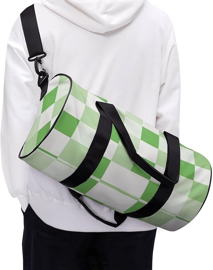 Foldable Gym Bag Green Plaid Checkered Lightweight Travel Sports Bag Carry On Weekender Overnight Bags Beach Yoga Bags