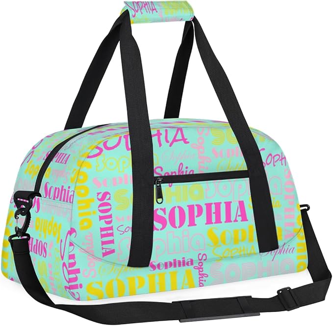 Personalized Ballet Dance Bag for Girls, Custom Name Gym Sport Duffle Bag, Cheerleader Bags for Travel Weekender Overnight, Mint Green Pink