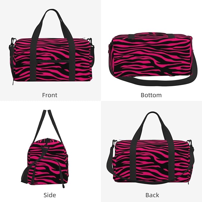 Pink Zebra Stripes Sports Gym Bag For Men Women Travel Duffel Bag With Shoe Compartment Water Resistant Gym Bag Carry On Duffel Bag For Yoga Gym Sports Weekend Traveling