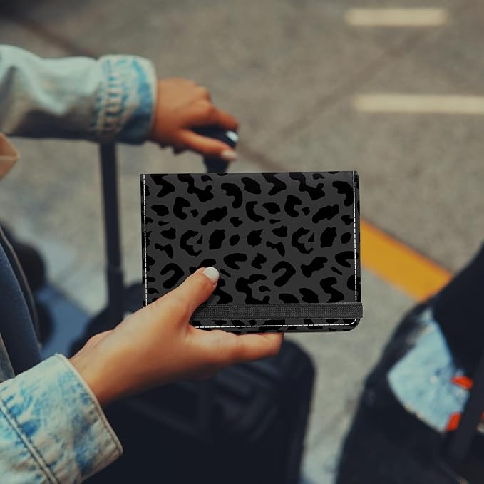 Cute Passport Holder and Holder Combo Passport Cover with RFID Blocking Women Men Compatible Wallet Credit Card Protector(Black Grey Leopard Cheetah Pattern)