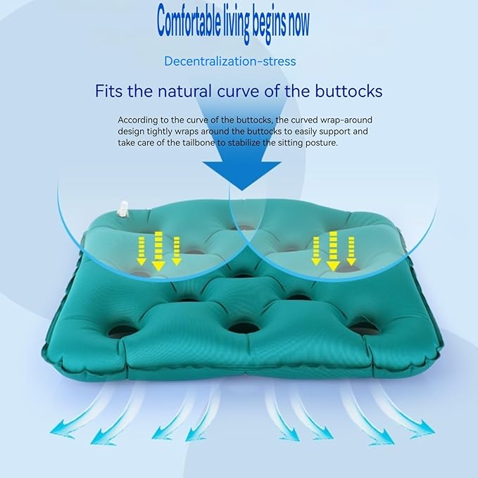2-Pack Waffle Inflatable Seat Cushions with Pump, 18 Inch Beige 16-Hole Air Cushion for Pressure Relief, Wheelchair, Office Chair, Car Seat & Travel (Green&Beige)