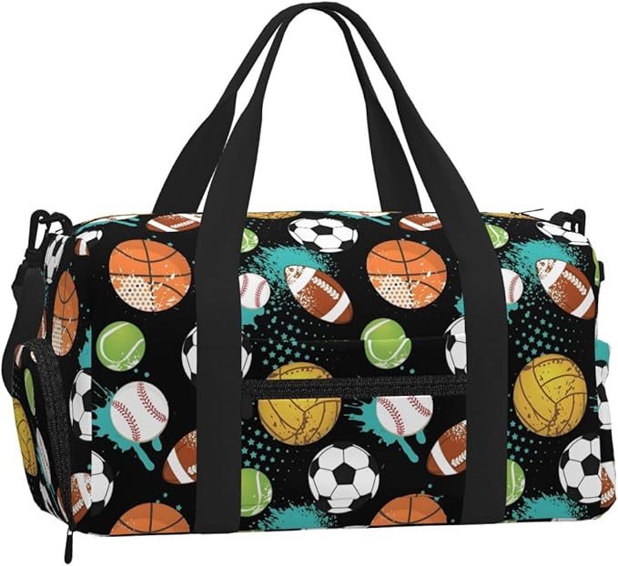 Soccer Rugby Basketball Baseball Sports Gym Bag For Men Women Travel Duffel Bag With Shoe Compartment Water Resistant Gym Bag Carry On Duffel Bag For Yoga Gym Sports Weekend Traveling